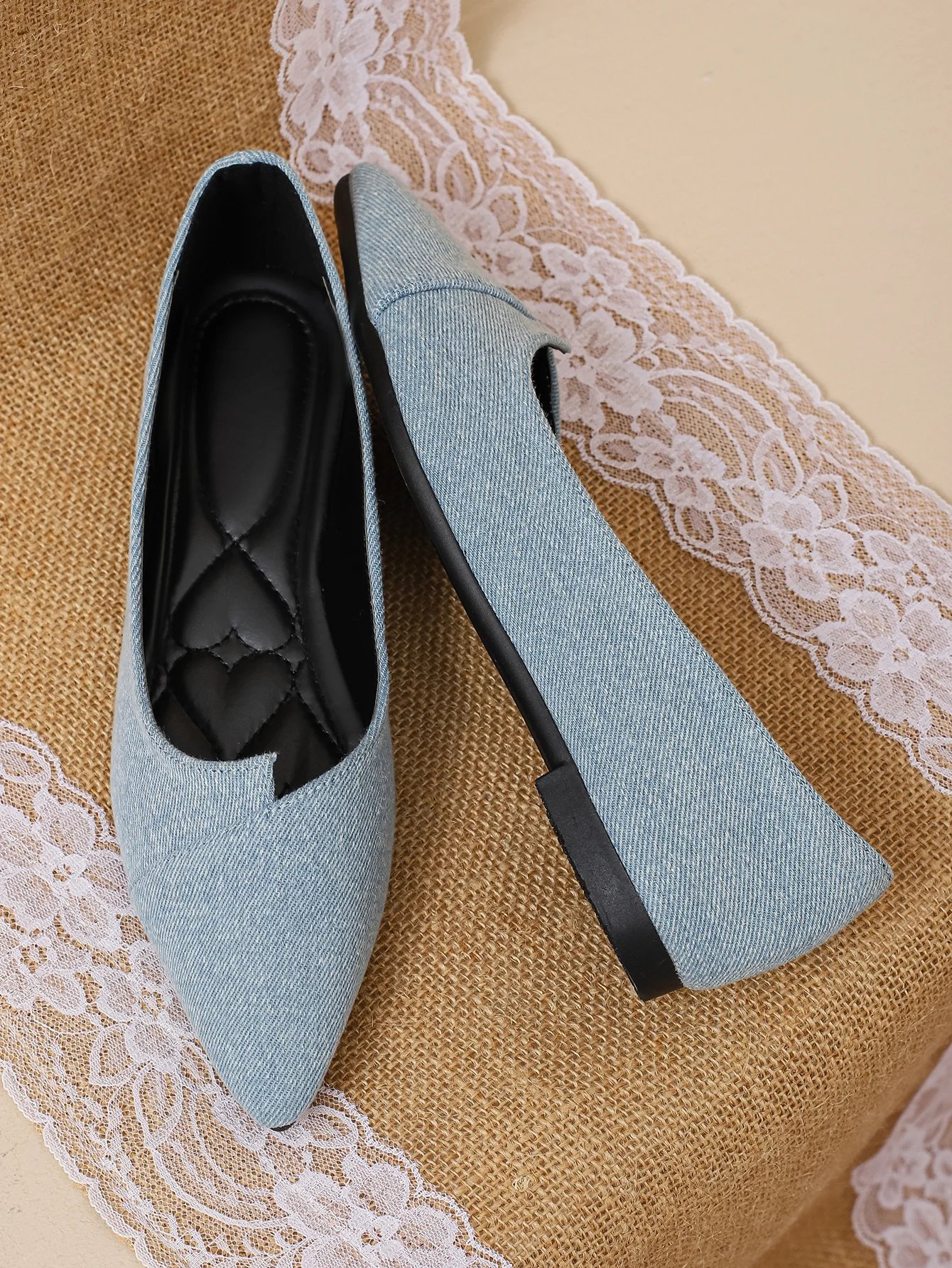 Women Flats Denim Cloth Plus Big Size 45 46 47 48 Girls Flat Heel Shoes Pointy Toe Small Size 31 32 Spring Autumn Summer Shoes