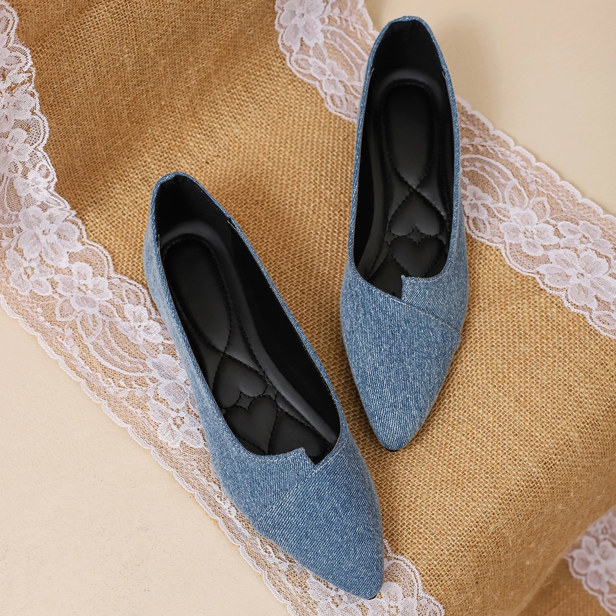 Women Flats Denim Cloth Plus Big Size 45 46 47 48 Girls Flat Heel Shoes Pointy Toe Small Size 31 32 Spring Autumn Summer Shoes