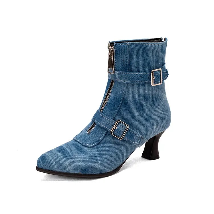 Denim Buckle Boots