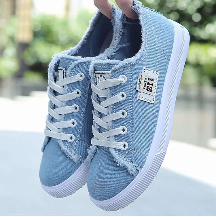 Women's Canvas Shoes Casual Lace-Up Denim Shoe Summer Tennis For Girl Flat Vulcanized Shoes White Women's Sneakers 2022