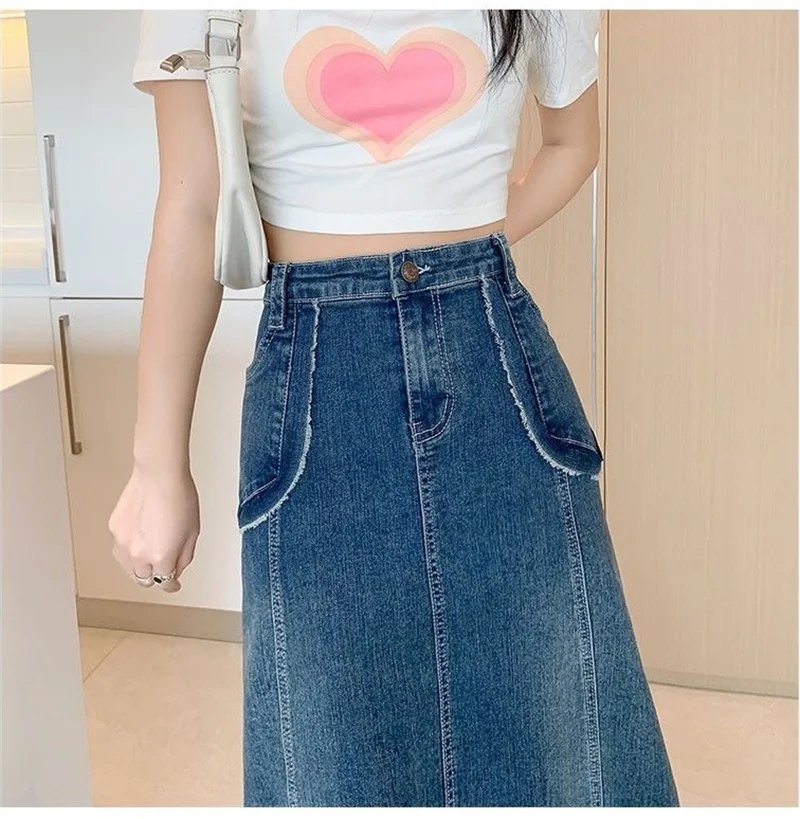 Spring Summer Women Denim Long Skirts High Waist A-line Skirts Retro Jean Skirts Large Size 5XL Streetwear Lady Casual Skirts