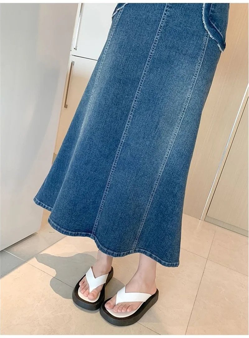 Spring Summer Women Denim Long Skirts High Waist A-line Skirts Retro Jean Skirts Large Size 5XL Streetwear Lady Casual Skirts