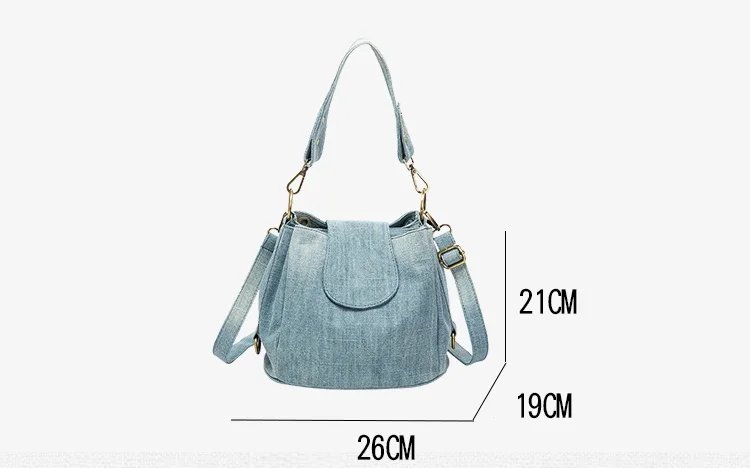 Casual Denim Bucket bag for women Shoulder Crossbody Bag Multiple pockets ladies handbag Luxury design Female big Totes blue