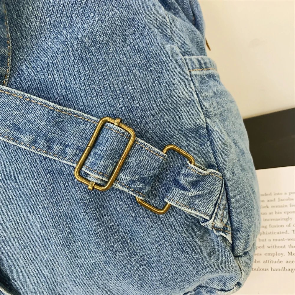 Washed Denim Fashion Backpacks For Women 2023 Latest Trend Student School Bag Multi Pockets Large Capacity Blue Rucksack Mochila