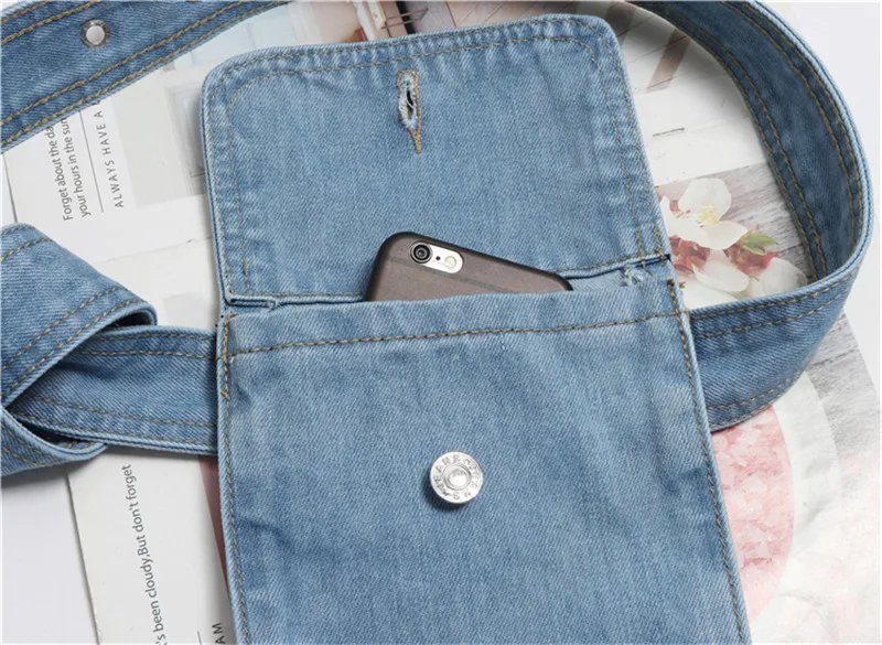 Mihaivina Waist Bag Women Denim Fanny Pack Lady Handbag On the Belt Money Bags Canvas Waist Packs Pocket Travel Pouch Bag Bolsa