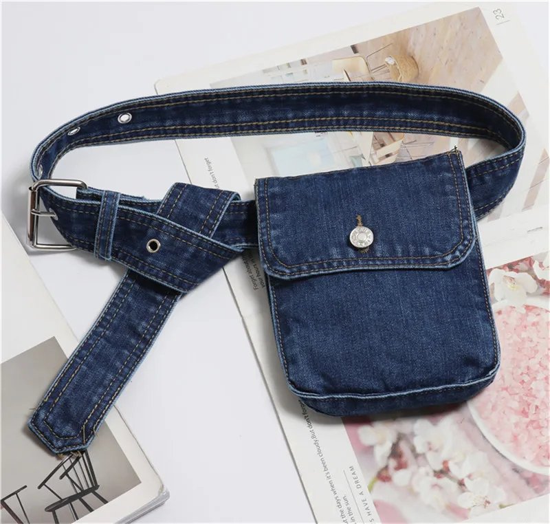 Mihaivina Waist Bag Women Denim Fanny Pack Lady Handbag On the Belt Money Bags Canvas Waist Packs Pocket Travel Pouch Bag Bolsa