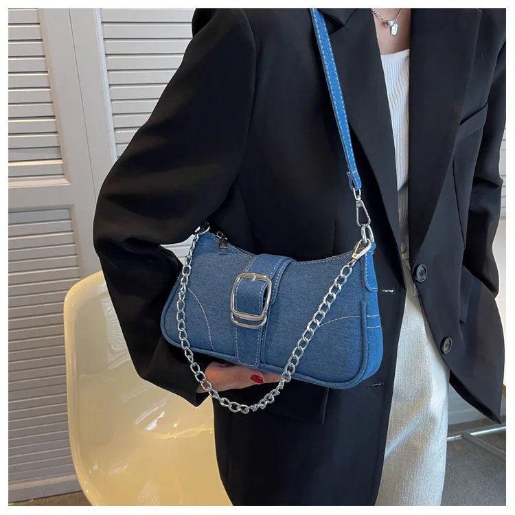 Designer Denim Bag Women's New Fashion Versatile Crossbody Bag Retro Shoulder Underarm Canvas Small Square Bag