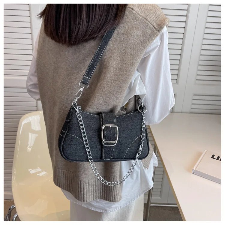 Designer Denim Bag Women's New Fashion Versatile Crossbody Bag Retro Shoulder Underarm Canvas Small Square Bag