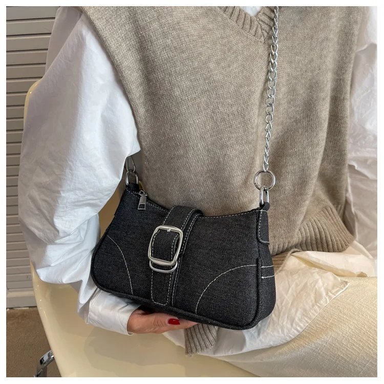 Designer Denim Bag Women's New Fashion Versatile Crossbody Bag Retro Shoulder Underarm Canvas Small Square Bag