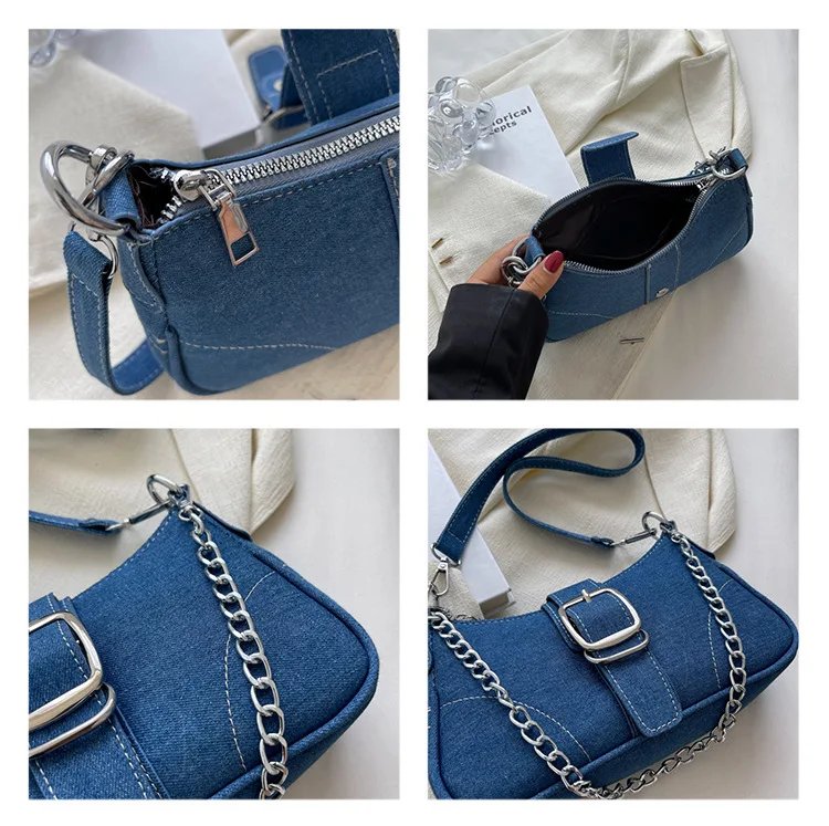 Designer Denim Bag Women's New Fashion Versatile Crossbody Bag Retro Shoulder Underarm Canvas Small Square Bag