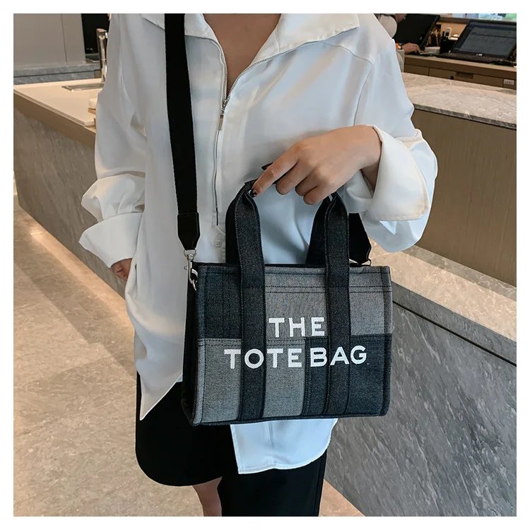 Fashion Patchwork Denim Tote Bag Y2K Designer Letters Women Handbags Luxury Shoulder Crossbody Bags Casaul Big Shopper Purses