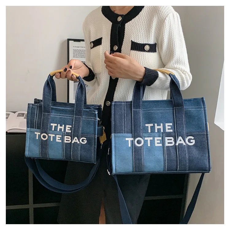 Fashion Patchwork Denim Tote Bag Y2K Designer Letters Women Handbags Luxury Shoulder Crossbody Bags Casaul Big Shopper Purses