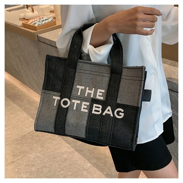 Fashion Patchwork Denim Tote Bag Y2K Designer Letters Women Handbags Luxury Shoulder Crossbody Bags Casaul Big Shopper Purses