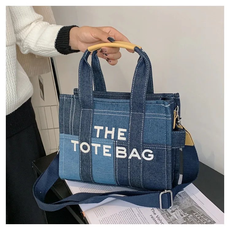 Fashion Patchwork Denim Tote Bag Y2K Designer Letters Women Handbags Luxury Shoulder Crossbody Bags Casaul Big Shopper Purses