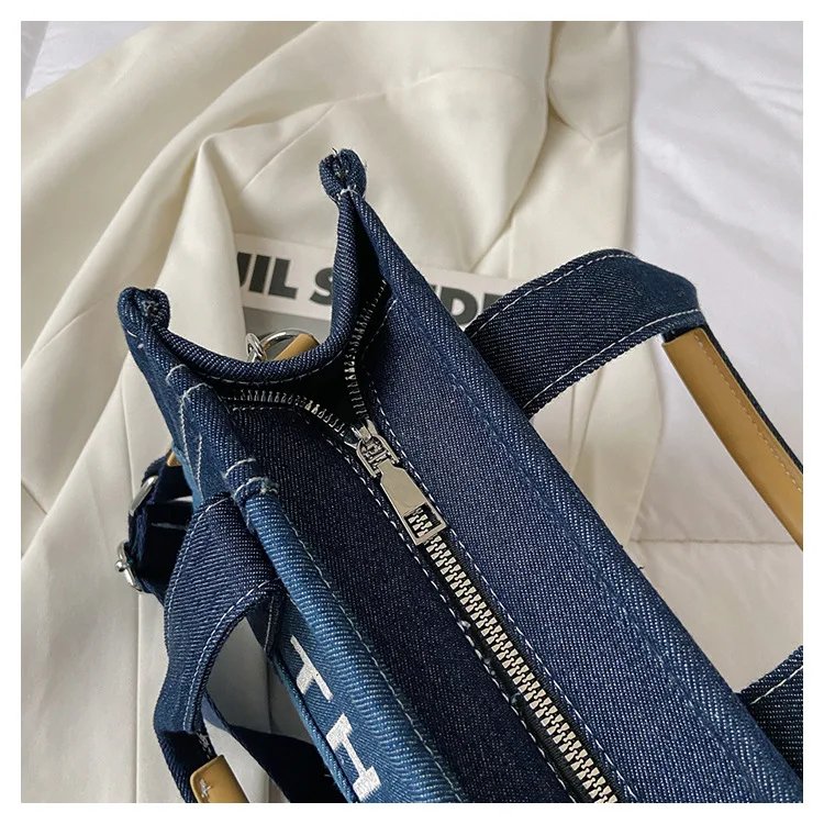 Fashion Patchwork Denim Tote Bag Y2K Designer Letters Women Handbags Luxury Shoulder Crossbody Bags Casaul Big Shopper Purses