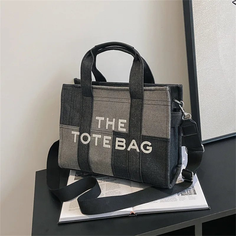 Fashion Patchwork Denim Tote Bag Y2K Designer Letters Women Handbags Luxury Shoulder Crossbody Bags Casaul Big Shopper Purses