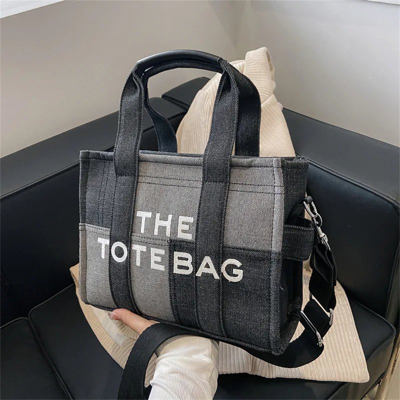Fashion Patchwork Denim Tote Bag Y2K Designer Letters Women Handbags Luxury Shoulder Crossbody Bags Casaul Big Shopper Purses