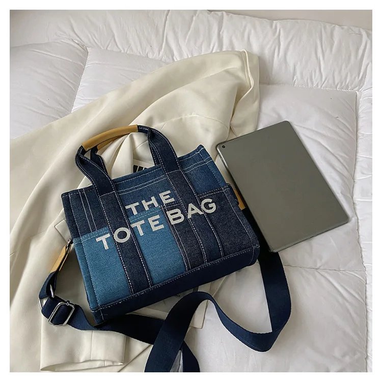 Fashion Patchwork Denim Tote Bag Y2K Designer Letters Women Handbags Luxury Shoulder Crossbody Bags Casaul Big Shopper Purses