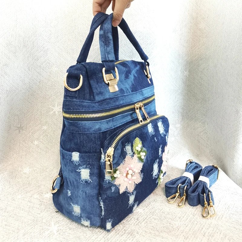 iPinee Fashion Women Backpack High Quality Denim Backpacks for Teenage Girls Female School Shoulder Bag Bagpack mochila