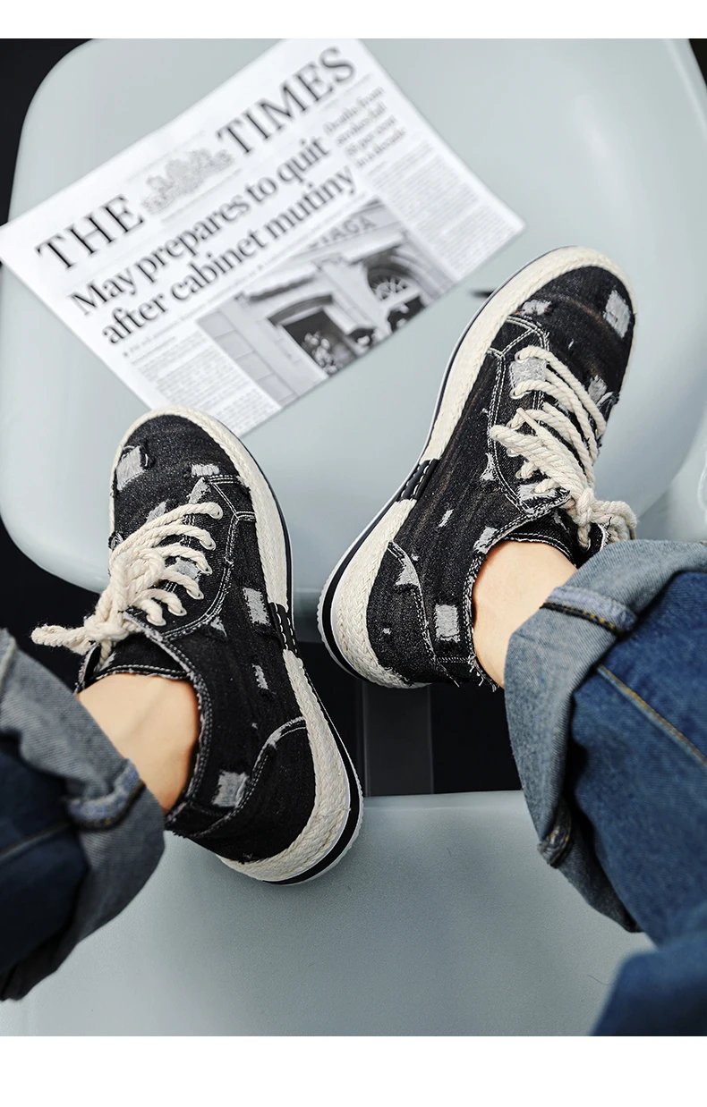 High-top Men's Sneakers New Denim Casual Shoes Comfortable and Versatile Korean Style Student Sports Trendy Shoes Men's Models