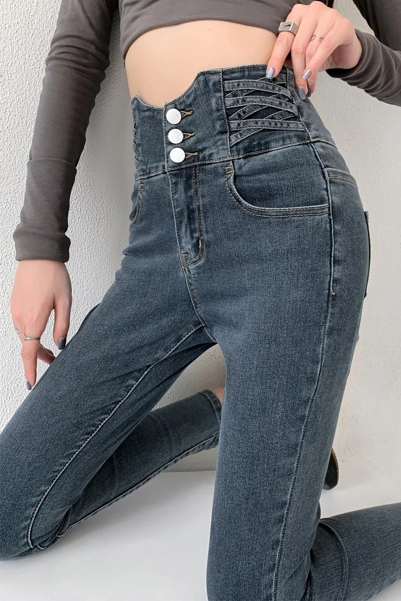 ZOENOVA Skinny Pencil Jeans Four Buttons Vintage High Waist Women Slim Stretch Denim Pants Tight Trousers 2022 Women's Pants