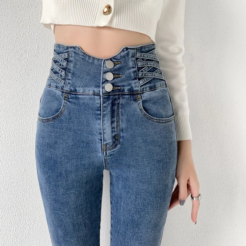 ZOENOVA Skinny Pencil Jeans Four Buttons Vintage High Waist Women Slim Stretch Denim Pants Tight Trousers 2022 Women's Pants