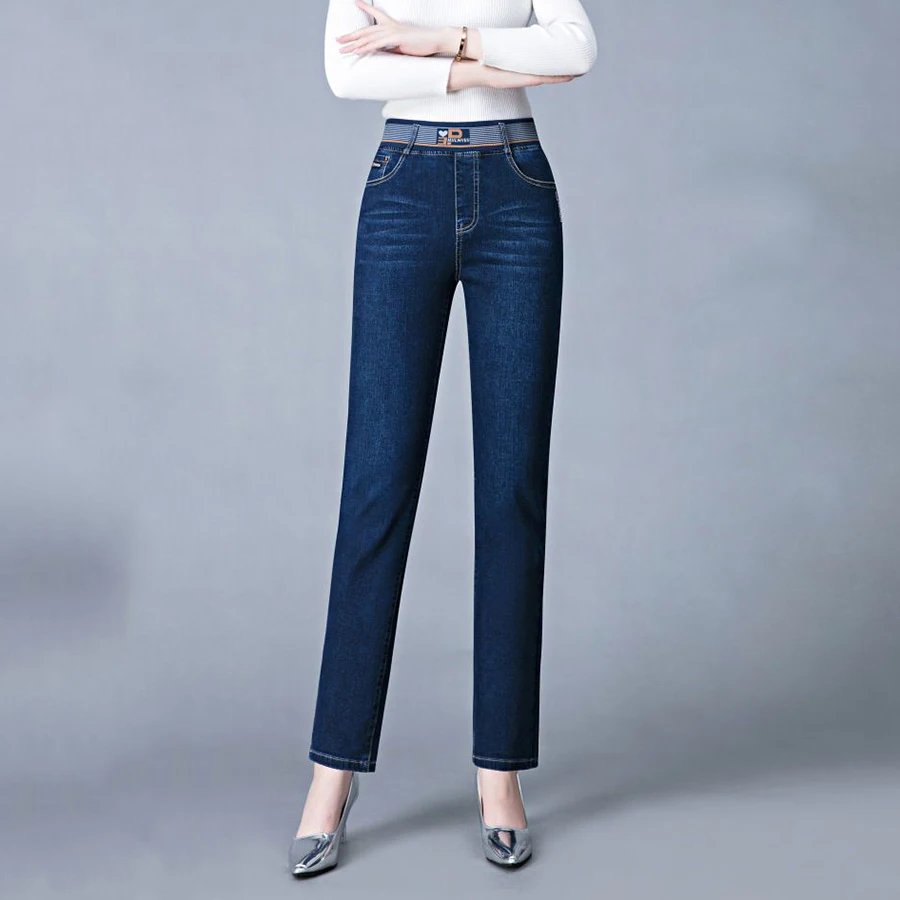 Korean Big Size 36 Straight Jeans Women Casaul Loose Vintage Denim Pants Retro Trousers High Waist Vaqueros Stretch Pantalones