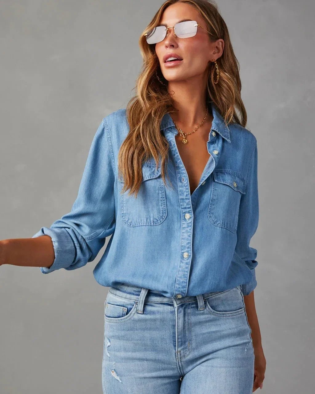 Solid Casual Loose Denim Shirts For Women 2024 Autumn Vintage Women's Oversized Shirts And Blouses Fashion Youth Female Tops