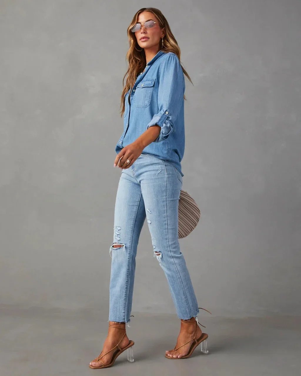 Solid Casual Loose Denim Shirts For Women 2024 Autumn Vintage Women's Oversized Shirts And Blouses Fashion Youth Female Tops