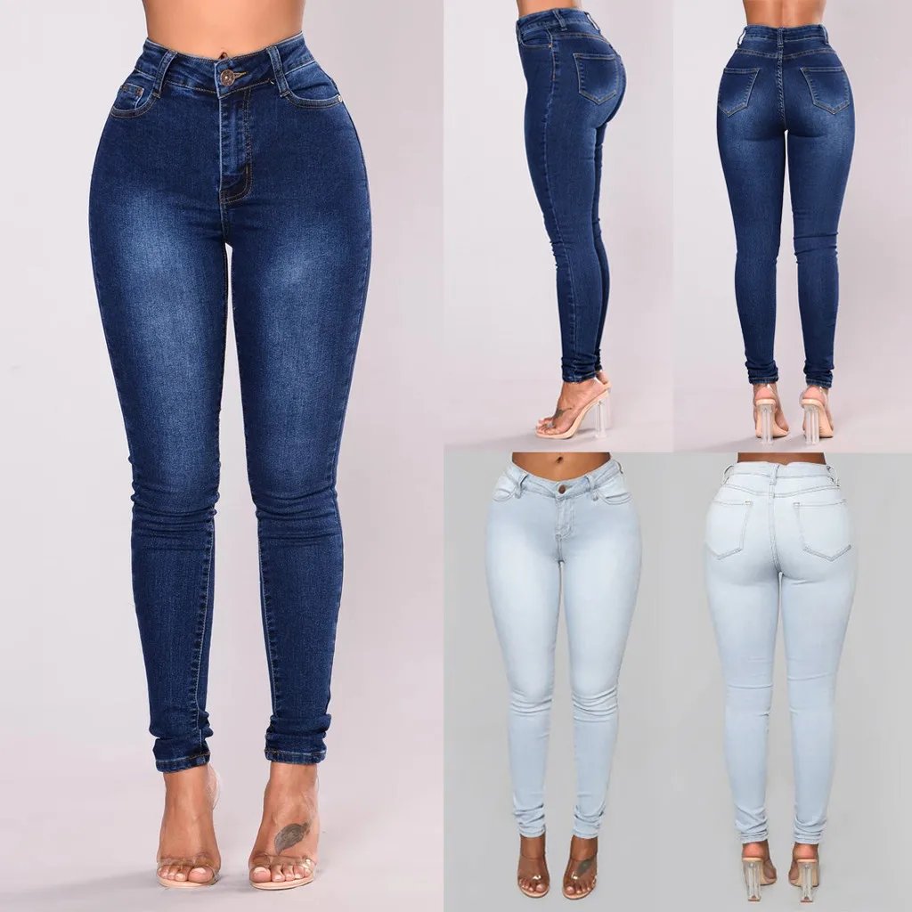 Fashion Casual Pencil Pants Large Size Ladys High Waisted Stretch Slim Jeans High Waist Vintage Streetwear Pantalones De Mujer