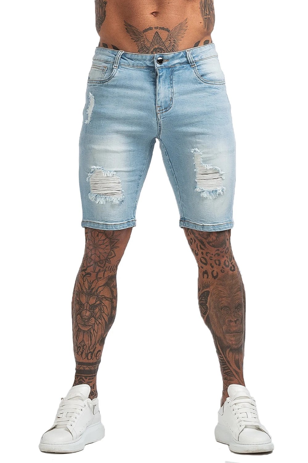 GINGTTO Jeans Mens Denim Shorts Skinny Short Pants Jean Shorts for men Elastic Waist Slim Fit Streetwear Stretch Dropshipping