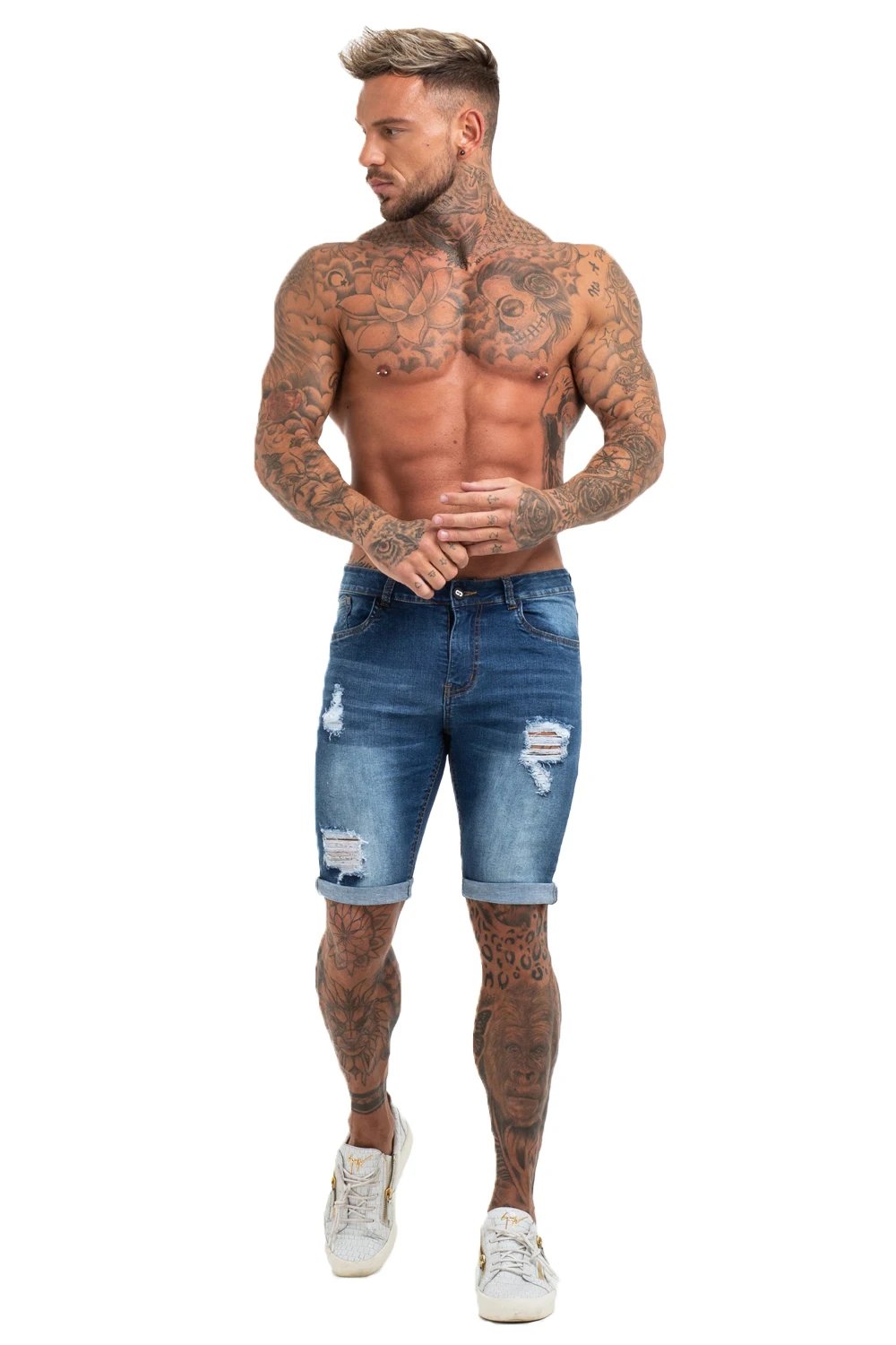 GINGTTO Jeans Mens Denim Shorts Skinny Short Pants Jean Shorts for men Elastic Waist Slim Fit Streetwear Stretch Dropshipping