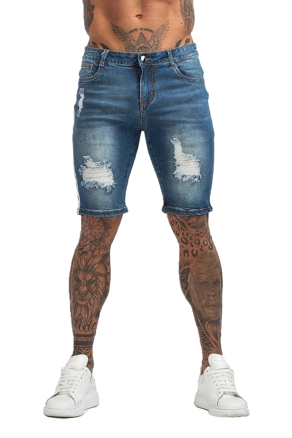 GINGTTO Jeans Mens Denim Shorts Skinny Short Pants Jean Shorts for men Elastic Waist Slim Fit Streetwear Stretch Dropshipping