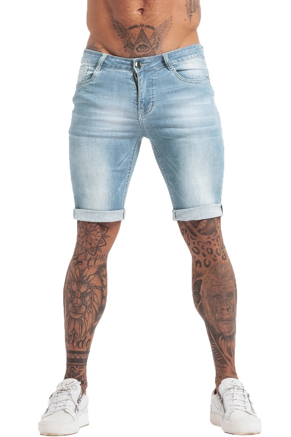 GINGTTO Jeans Mens Denim Shorts Skinny Short Pants Jean Shorts for men Elastic Waist Slim Fit Streetwear Stretch Dropshipping