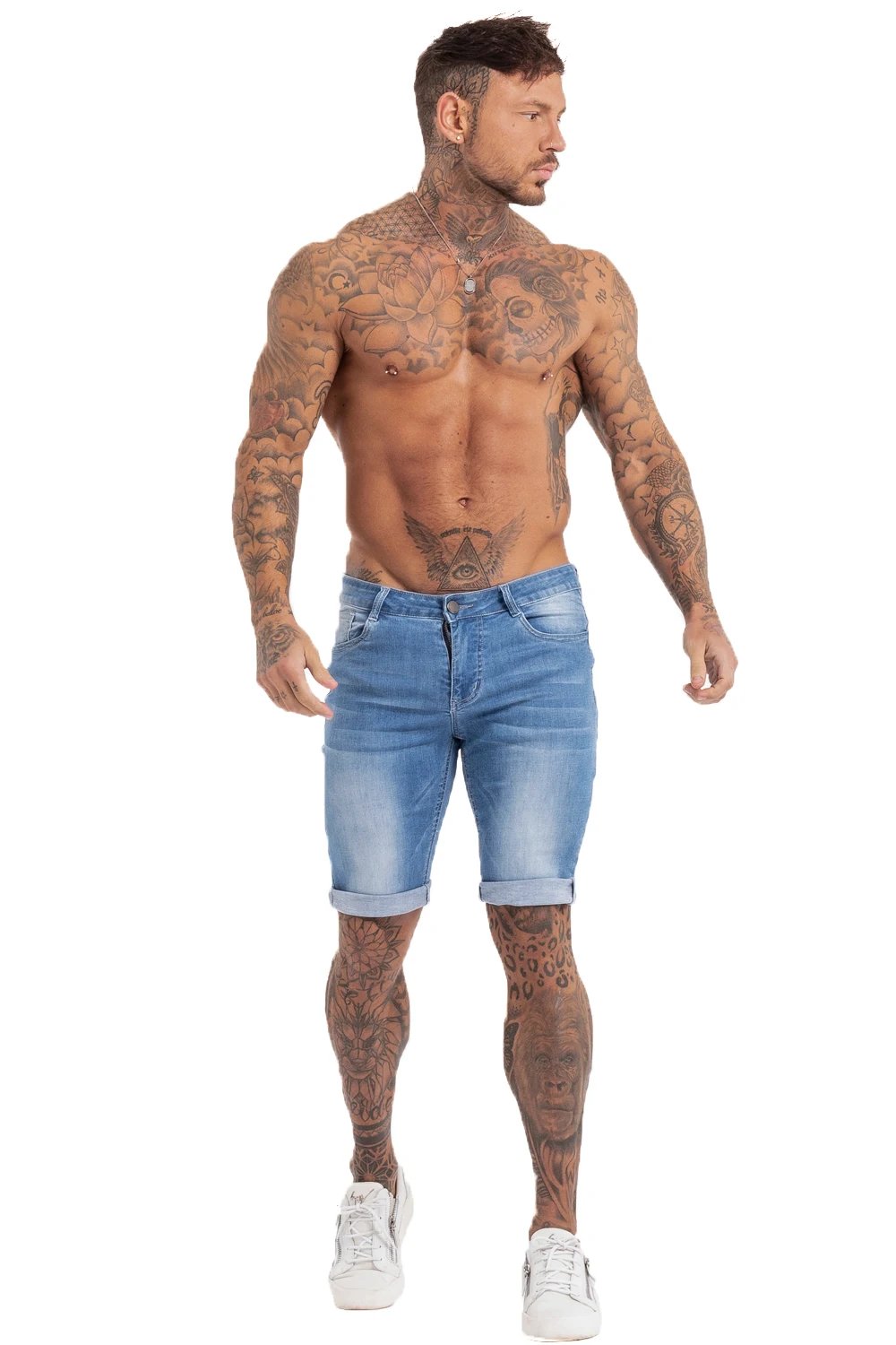 GINGTTO Jeans Mens Denim Shorts Skinny Short Pants Jean Shorts for men Elastic Waist Slim Fit Streetwear Stretch Dropshipping