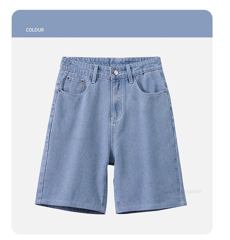 Casual Men Denim Shorts Summer New Straight Knee Length Jeans Loose Soft Blue Male Wide Short Pants Streetwear