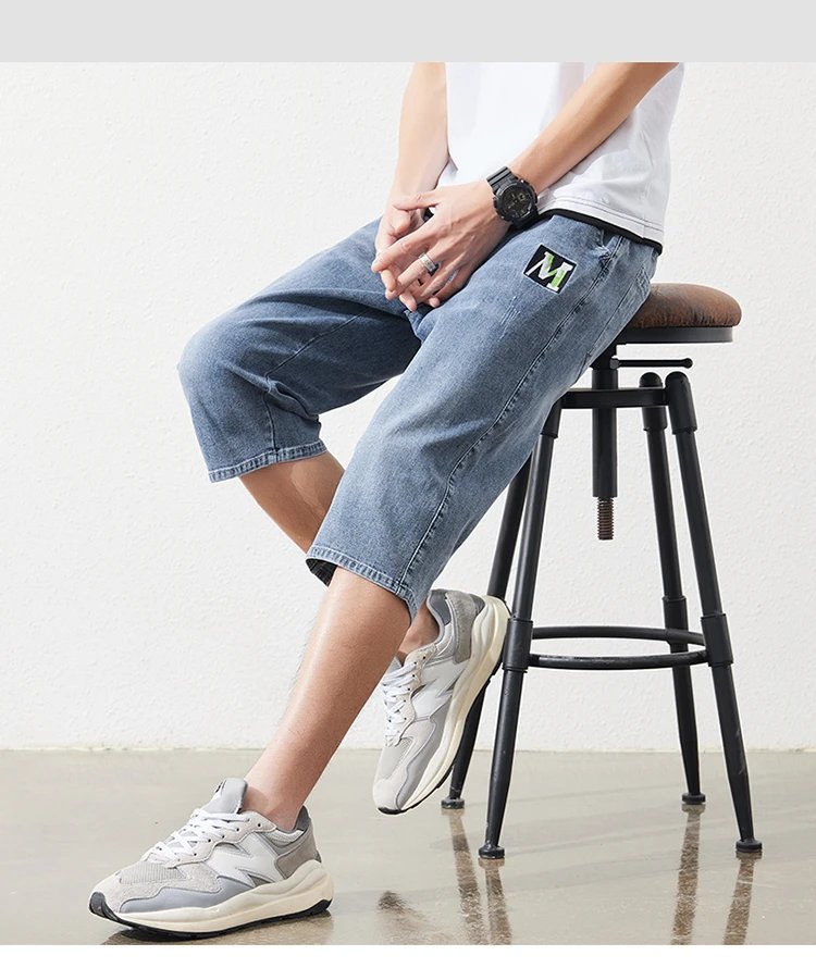 Big Size Men's Denim Shorts Long Breeches Bermuda Plus Size Male Jeans Shorts 2024 Summer 3/4 Pants Capri Male 10XL 6XL 7XL Blue