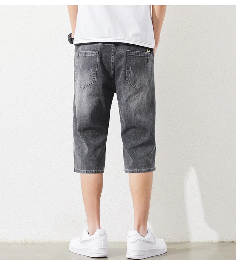 Big Size Men's Denim Shorts Long Breeches Bermuda Plus Size Male Jeans Shorts 2024 Summer 3/4 Pants Capri Male 10XL 6XL 7XL Blue