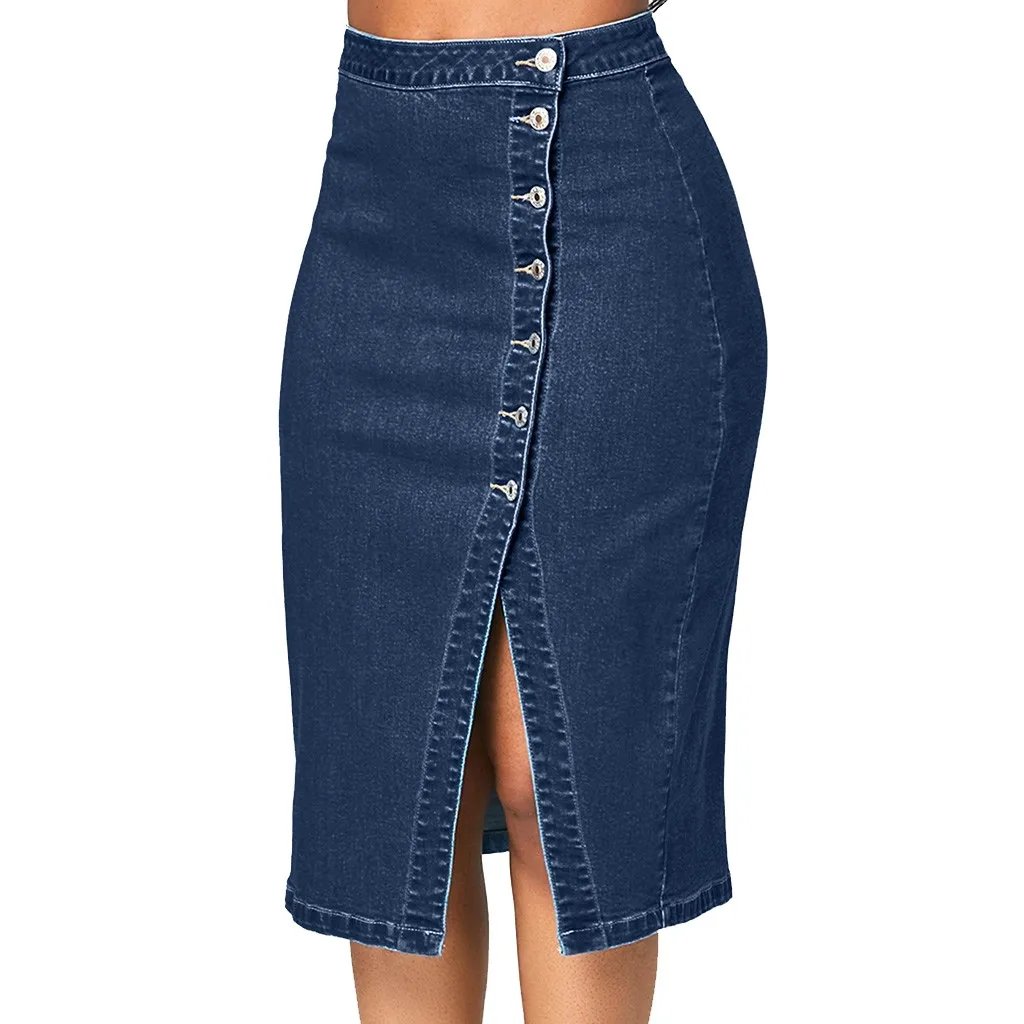 Plus Size Women's Denim Half Body Skirt Fashion High Waist Slim Pencil Denim Skirt Button Split Solid Colour Casual Half Skirt