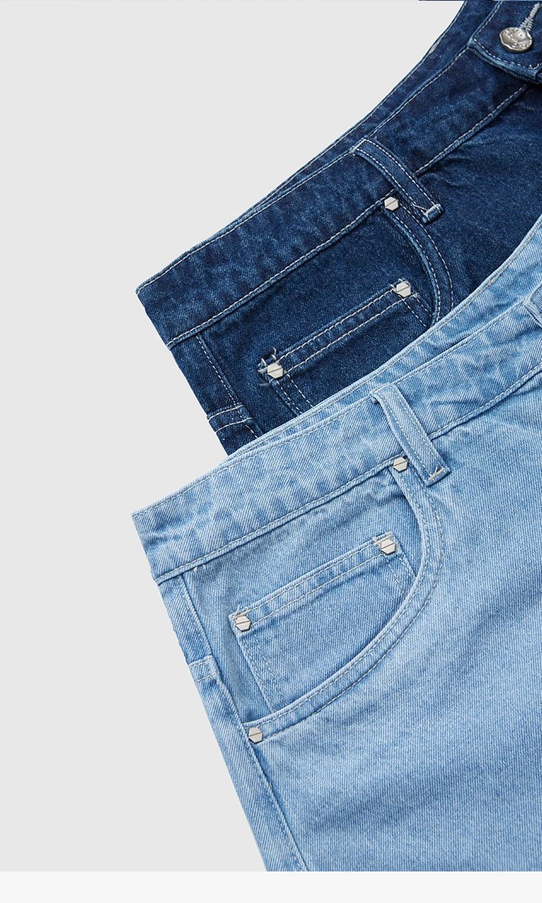 INFLATION Vintage Washed Straight Leg Denim Shorts Men Summer Straight Leg Jeans Shorts