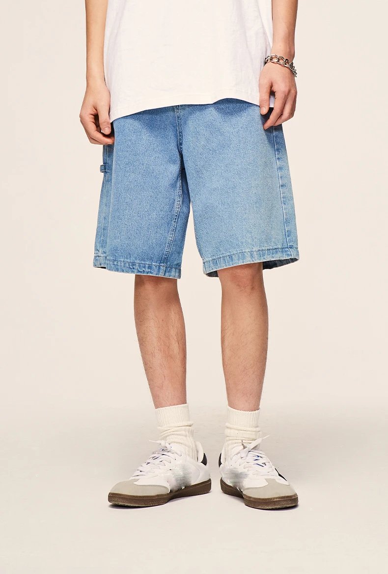 INFLATION Vintage Washed Straight Leg Denim Shorts Men Summer Straight Leg Jeans Shorts