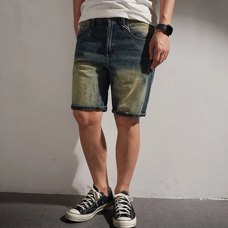 2022 Summer New American Retro Multi-pocketed Denim Shorts Men's Fashion 100% Cotton Washed Old Straight Casual Five-point Pants