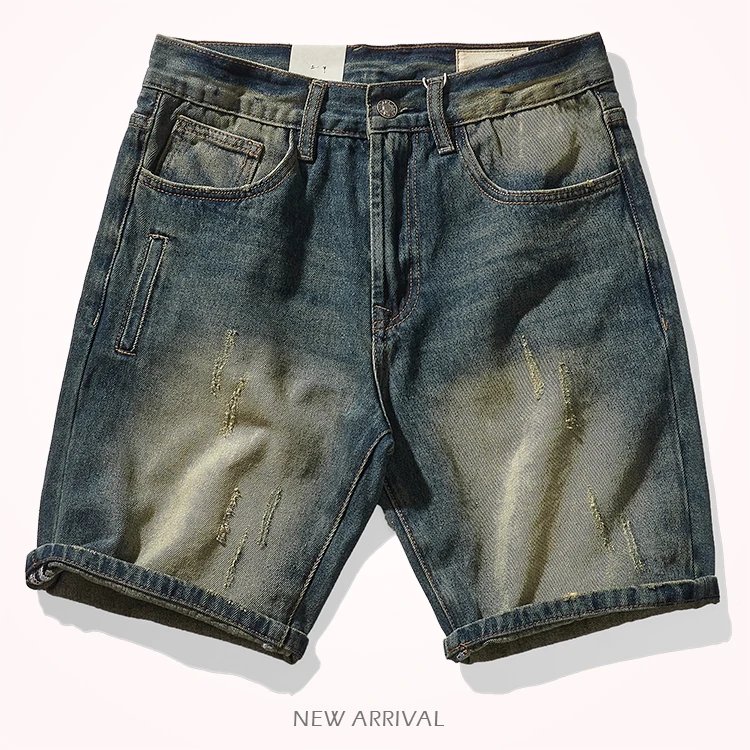 2022 Summer New American Retro Multi-pocketed Denim Shorts Men's Fashion 100% Cotton Washed Old Straight Casual Five-point Pants
