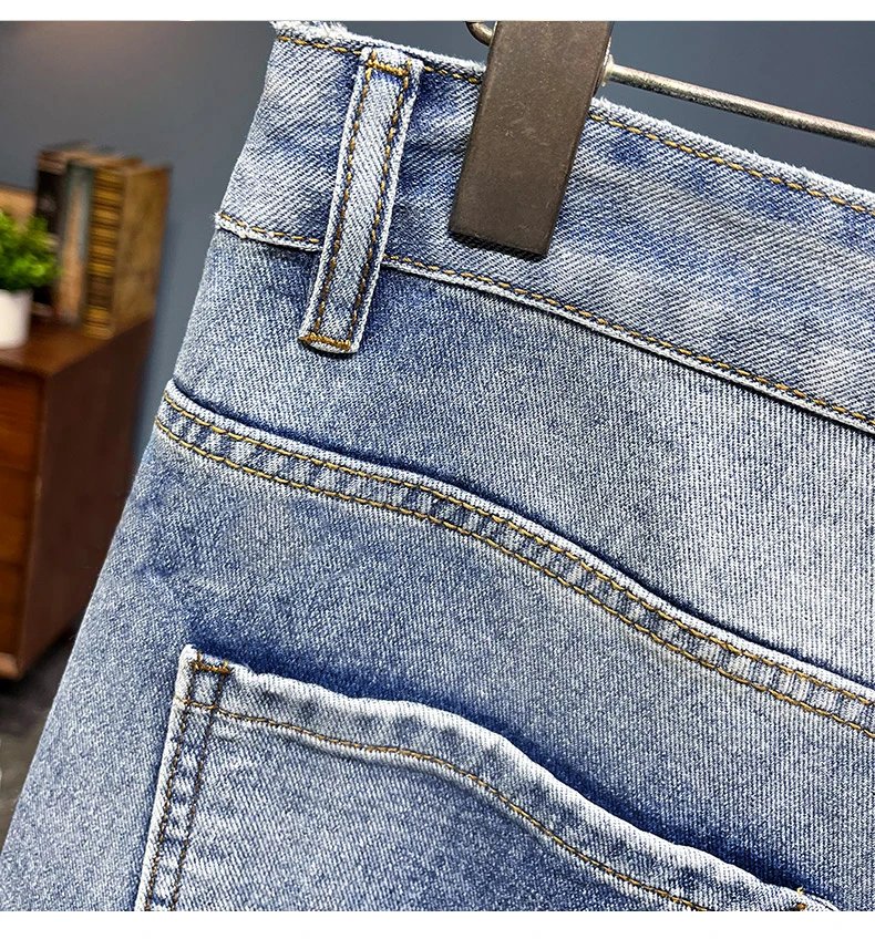 Hip Hop Ripped Denim Shorts Men Summer New Streetwear Casual Fashion Straight Jeans Knee Length Male Hole Short Pants