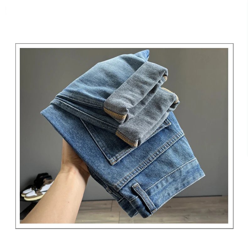 Hip Hop Jeans Men Frayed Slim Little Feet Streetwear Blue Ankle Length Denim Trousers Male Casual Fashion Retro Cropped Pants