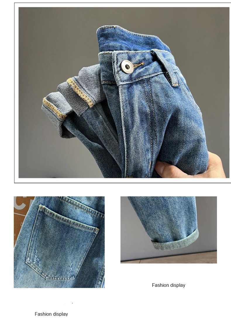 Hip Hop Jeans Men Frayed Slim Little Feet Streetwear Blue Ankle Length Denim Trousers Male Casual Fashion Retro Cropped Pants
