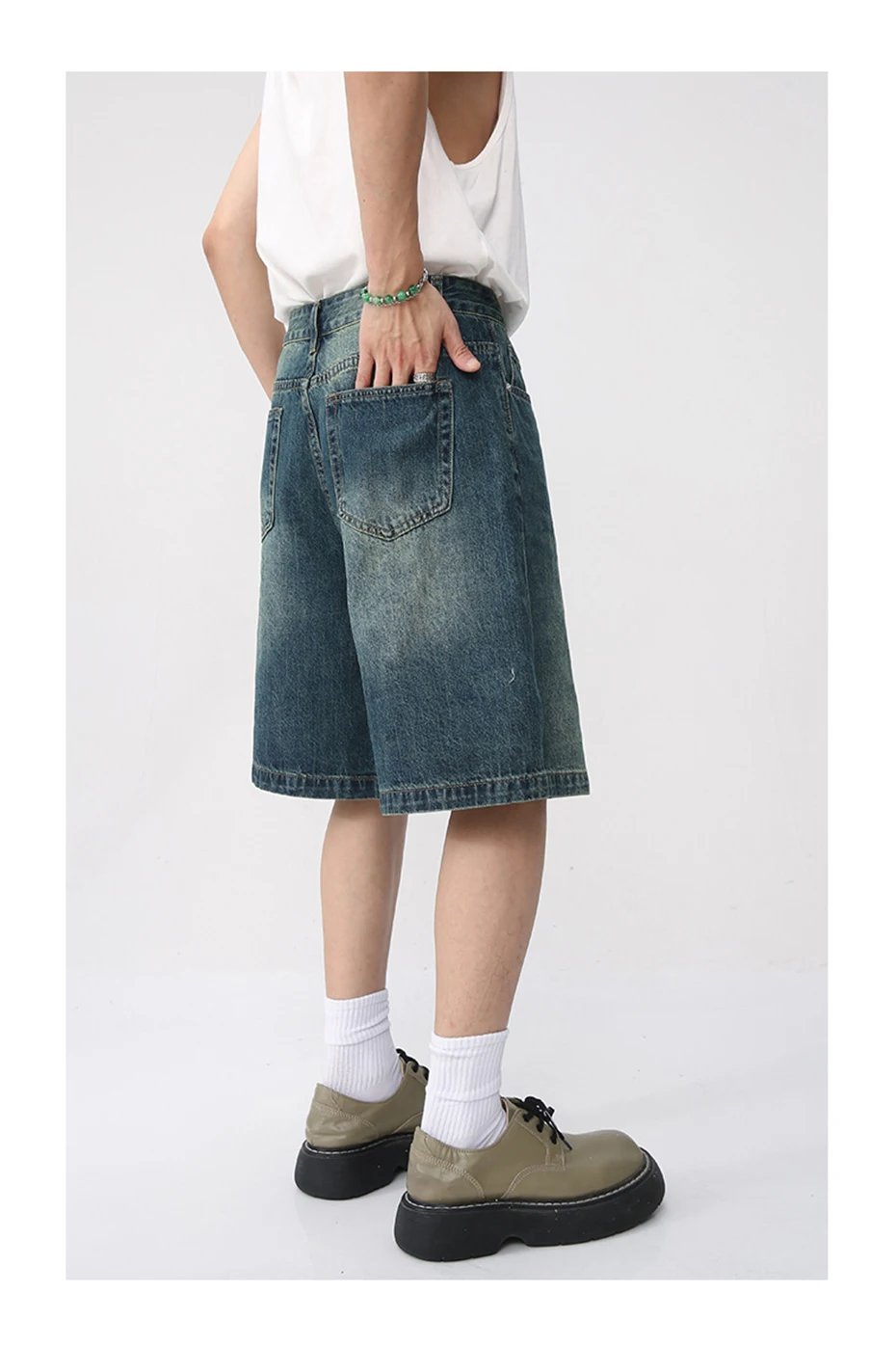Men Vintage Blue Denim Shorts Summer Casual Loose Jeans Shorts Retro Harajuku Streetwear Hip Hop Y2K Shorts Man