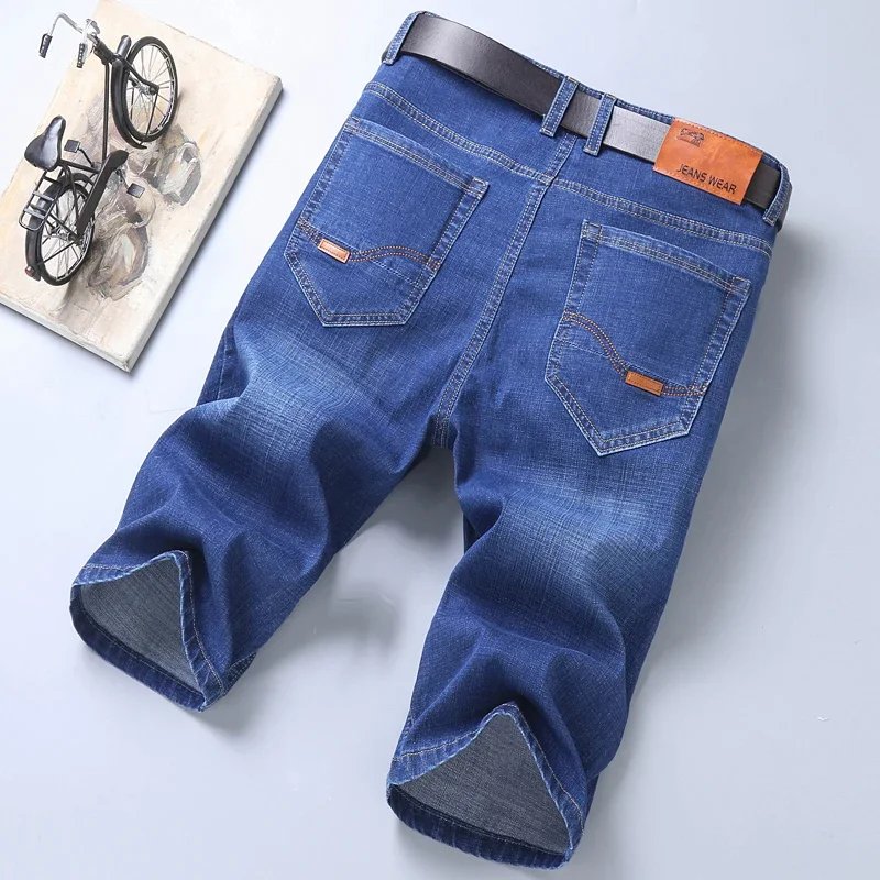 2023 Blue Soft Denim Short For Men Mens Summer Stretch Light Weight Jean Knee Length Pants