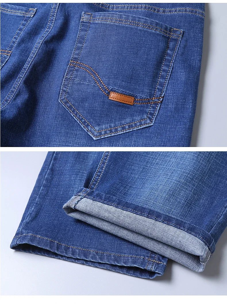 2023 Blue Soft Denim Short For Men Mens Summer Stretch Light Weight Jean Knee Length Pants