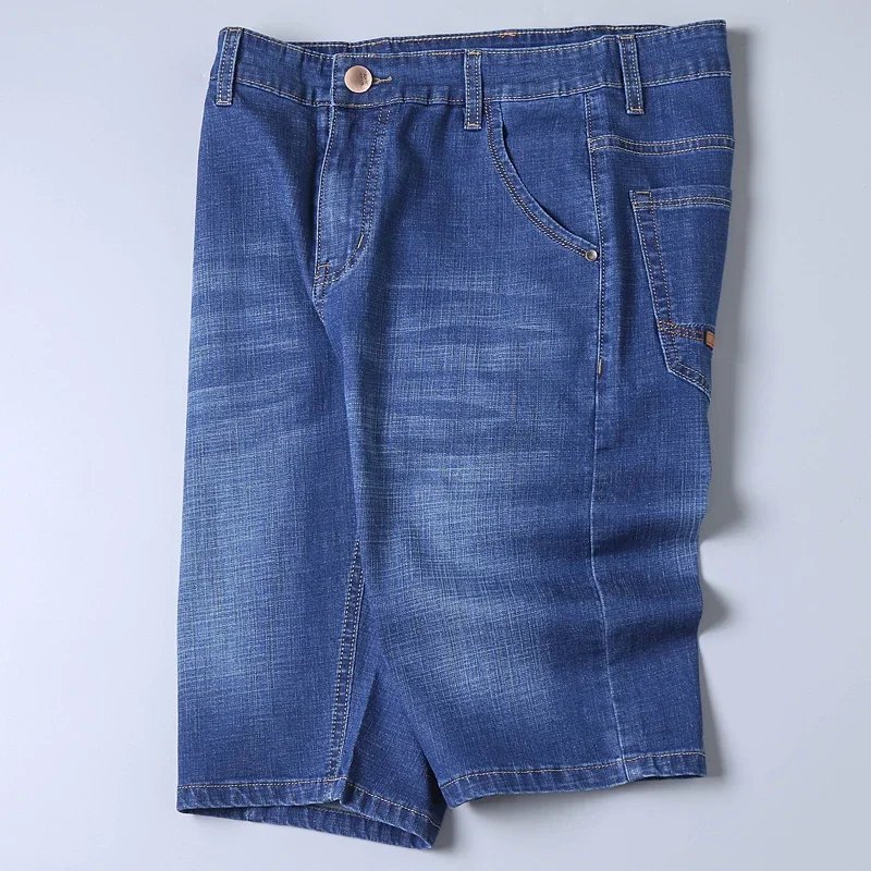 2023 Blue Soft Denim Short For Men Mens Summer Stretch Light Weight Jean Knee Length Pants